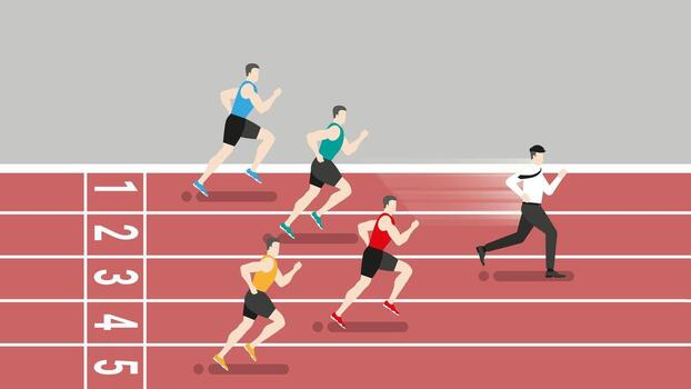 Businessman winning a race, representing compliance becoming a competitive advantage through pay equity and people analytics.